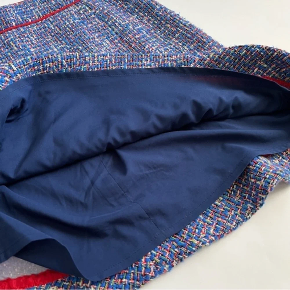 J. Crew Blue Red Flared Tweed Skirt Size 4